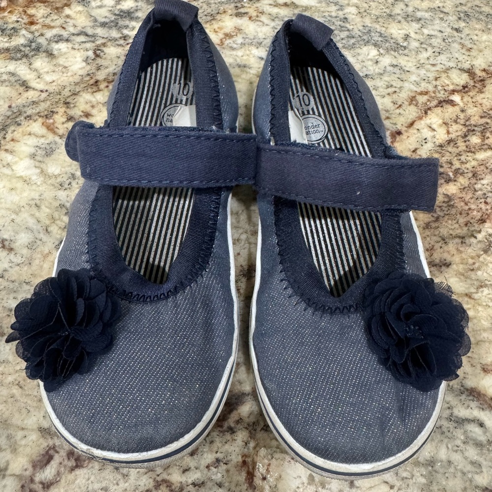 Blue Kids Shoes with Flower Accent